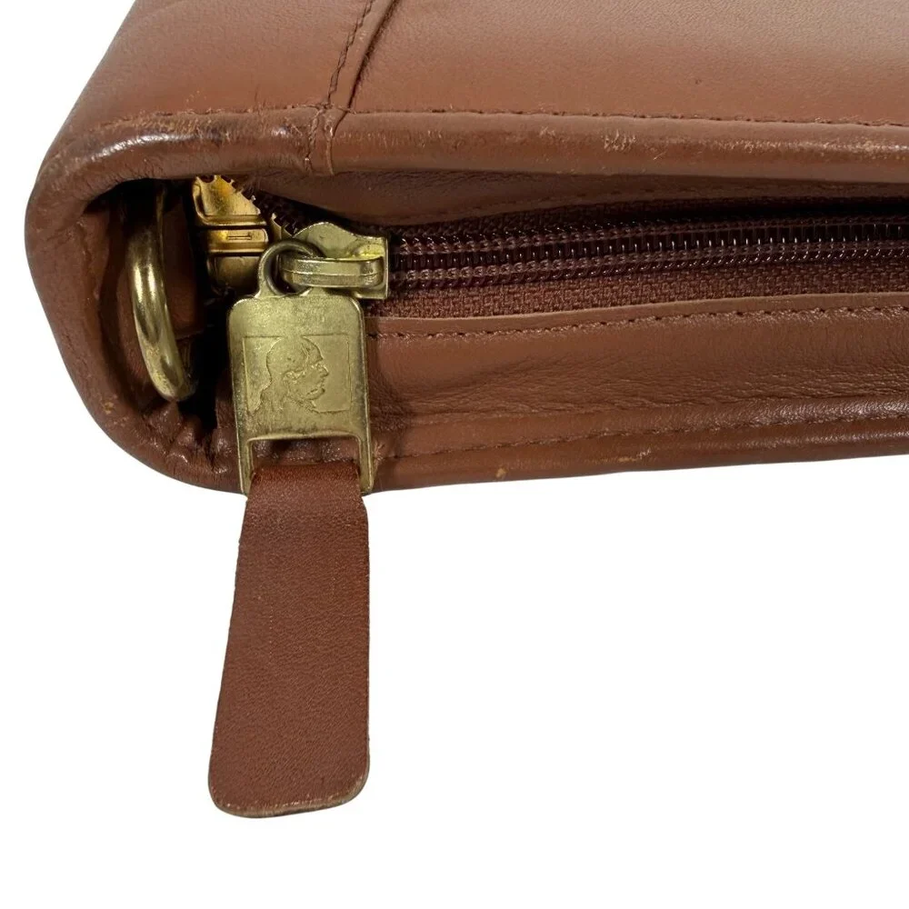 1990s FRANKLIN COVEY Crossbody Brown Leather Zip Around 7-Ring Planner 12215 USA